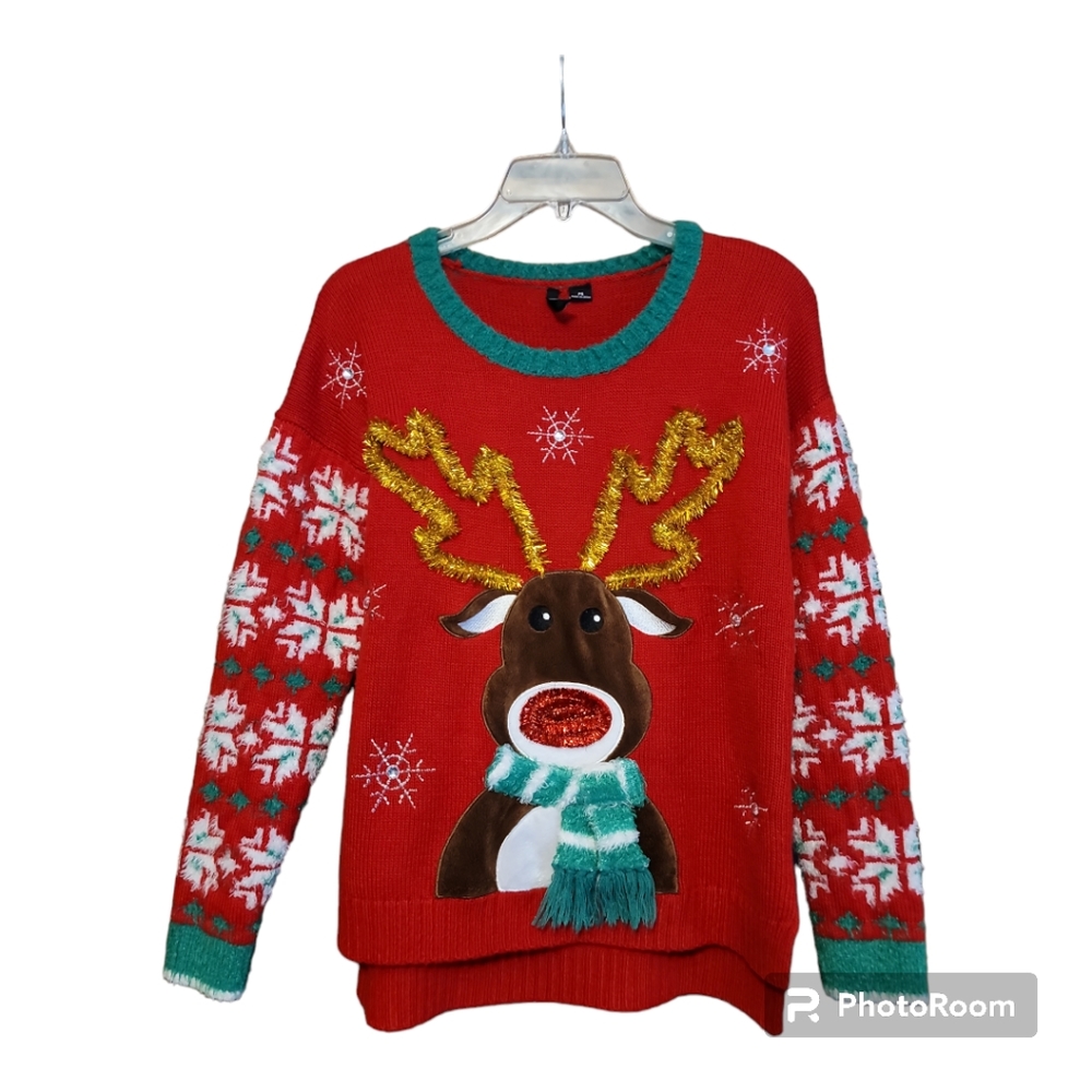 ND Sweater SmP red nose reindeer crewneck Christmas ugly sweater party